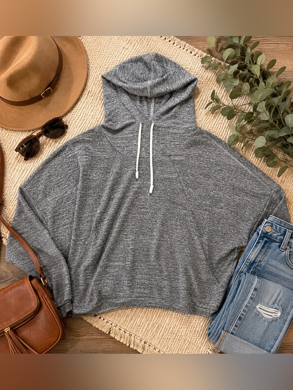 Prana Women’s Large Heather Gray Lightweight Hooded Pullover Sweater Relaxed Fit